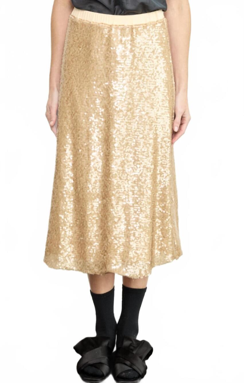 NEW BRAZEAU TRICOT shimmer sequin skirt in goldy